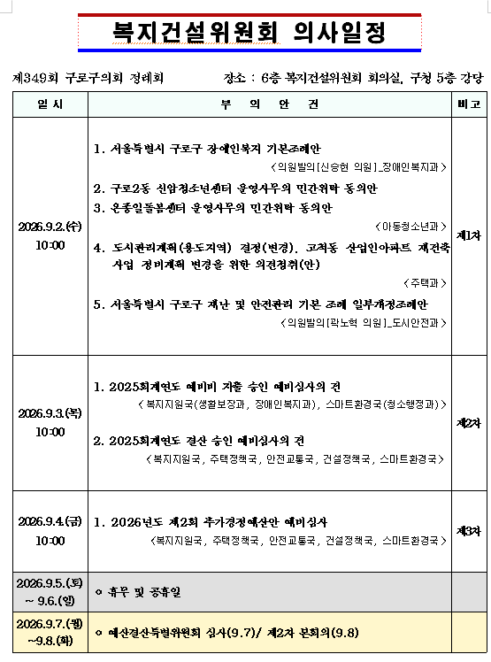 '제349회 서울특별시 구로구의회 정례회 의사일정' 게시글의 사진(7) '복지1.png'